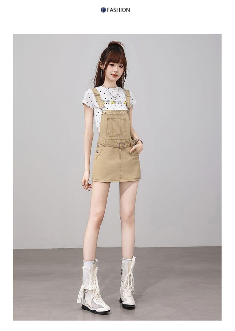 아메리칸 카키 데님 멜빵 치마바지 여성 여름 새로운 루즈핏 슬림해 보이는 다용도 디자인 센스 캐주얼 짧은 바지 트렌디 상세 이미지 13
