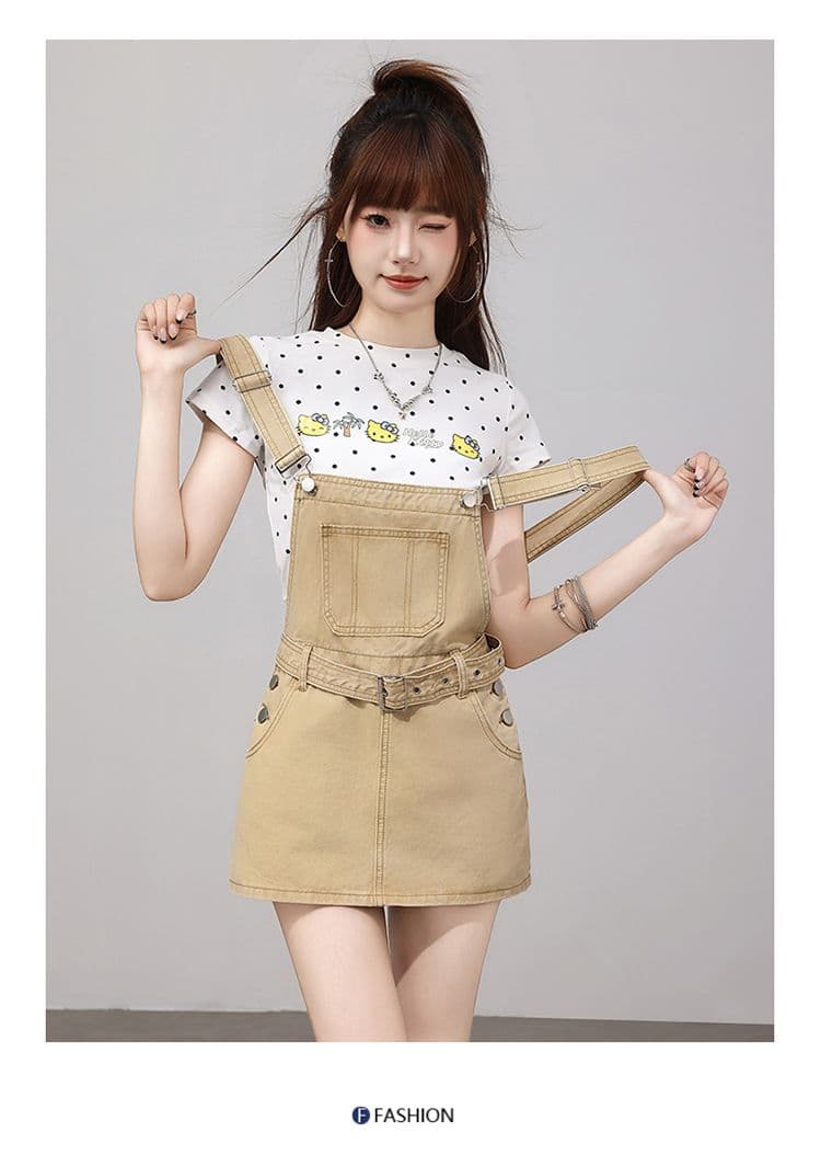 아메리칸 카키 데님 멜빵 치마바지 여성 여름 새로운 루즈핏 슬림해 보이는 다용도 디자인 센스 캐주얼 짧은 바지 트렌디 상세 이미지 16