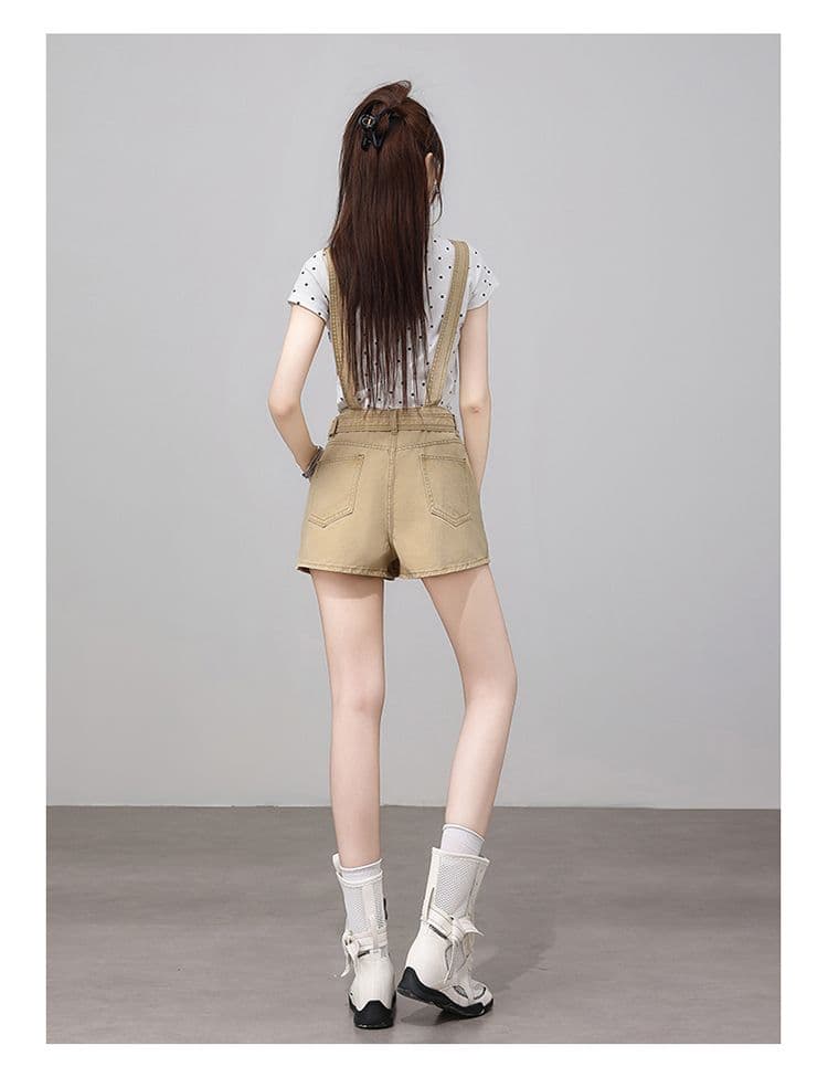 아메리칸 카키 데님 멜빵 치마바지 여성 여름 새로운 루즈핏 슬림해 보이는 다용도 디자인 센스 캐주얼 짧은 바지 트렌디 상세 이미지 17