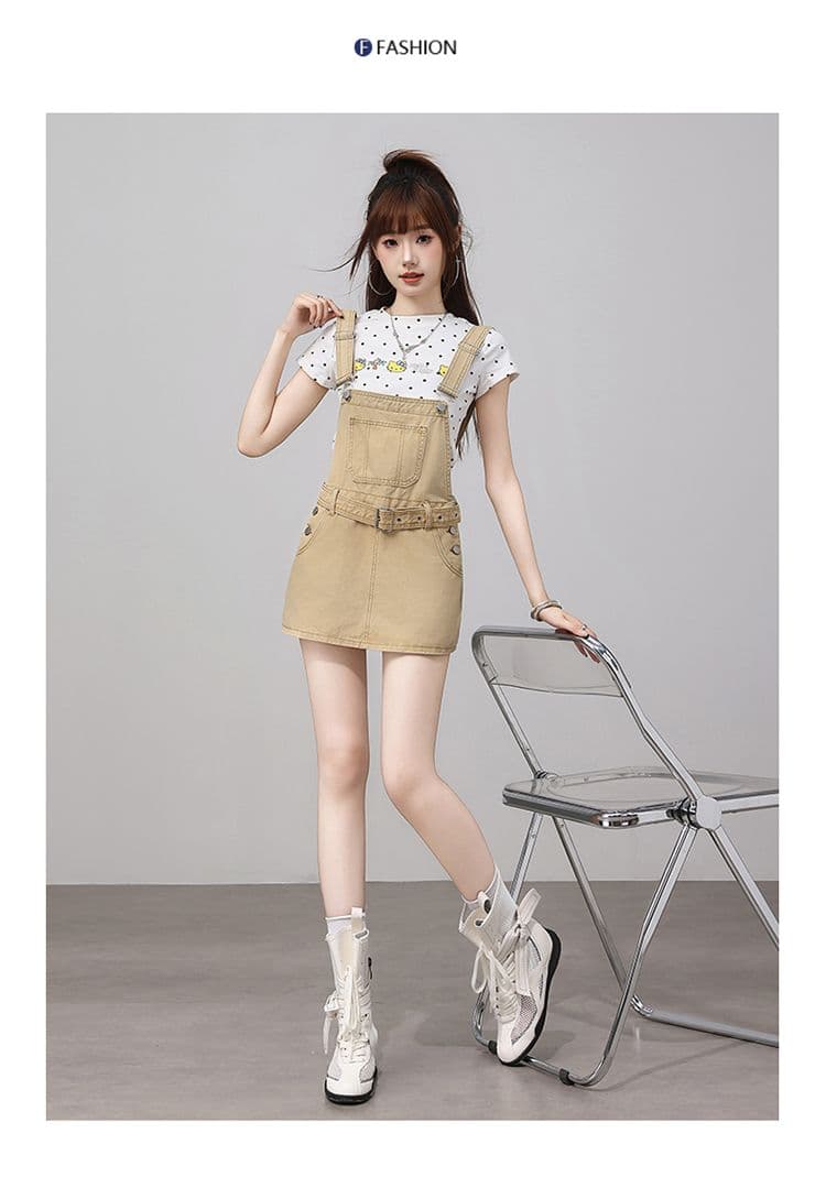 아메리칸 카키 데님 멜빵 치마바지 여성 여름 새로운 루즈핏 슬림해 보이는 다용도 디자인 센스 캐주얼 짧은 바지 트렌디 상세 이미지 18