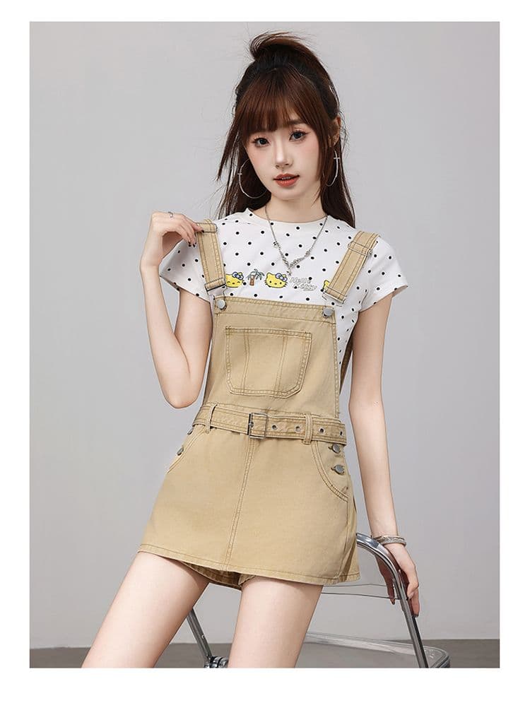 아메리칸 카키 데님 멜빵 치마바지 여성 여름 새로운 루즈핏 슬림해 보이는 다용도 디자인 센스 캐주얼 짧은 바지 트렌디 상세 이미지 19