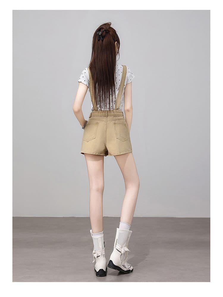 아메리칸 카키 데님 멜빵 치마바지 여성 여름 새로운 루즈핏 슬림해 보이는 다용도 디자인 센스 캐주얼 짧은 바지 트렌디 상세 이미지 20
