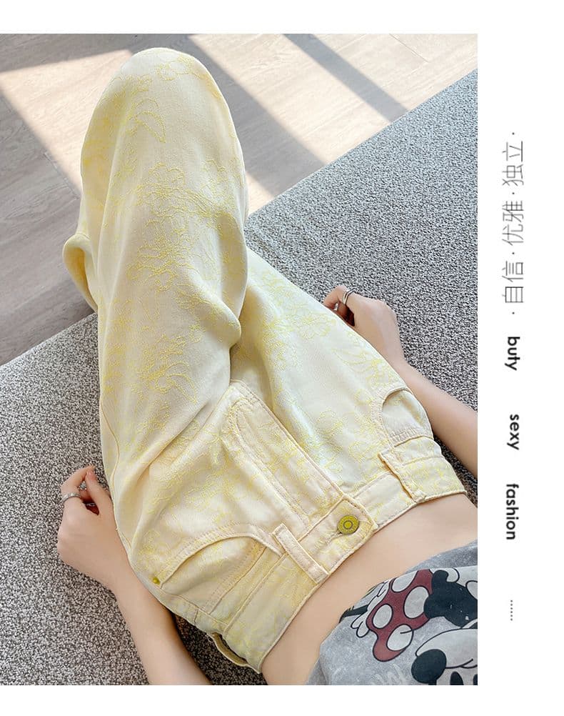 여름 새로운 넓은 다리 캐주얼 얇은 재료 자카드 주간 실크 청바지 여성 상세 이미지 18