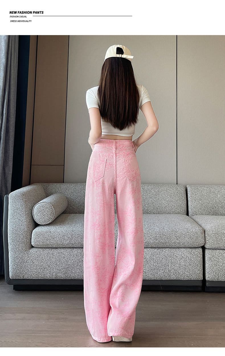 여름 새로운 넓은 다리 캐주얼 얇은 재료 자카드 주간 실크 청바지 여성 상세 이미지 27