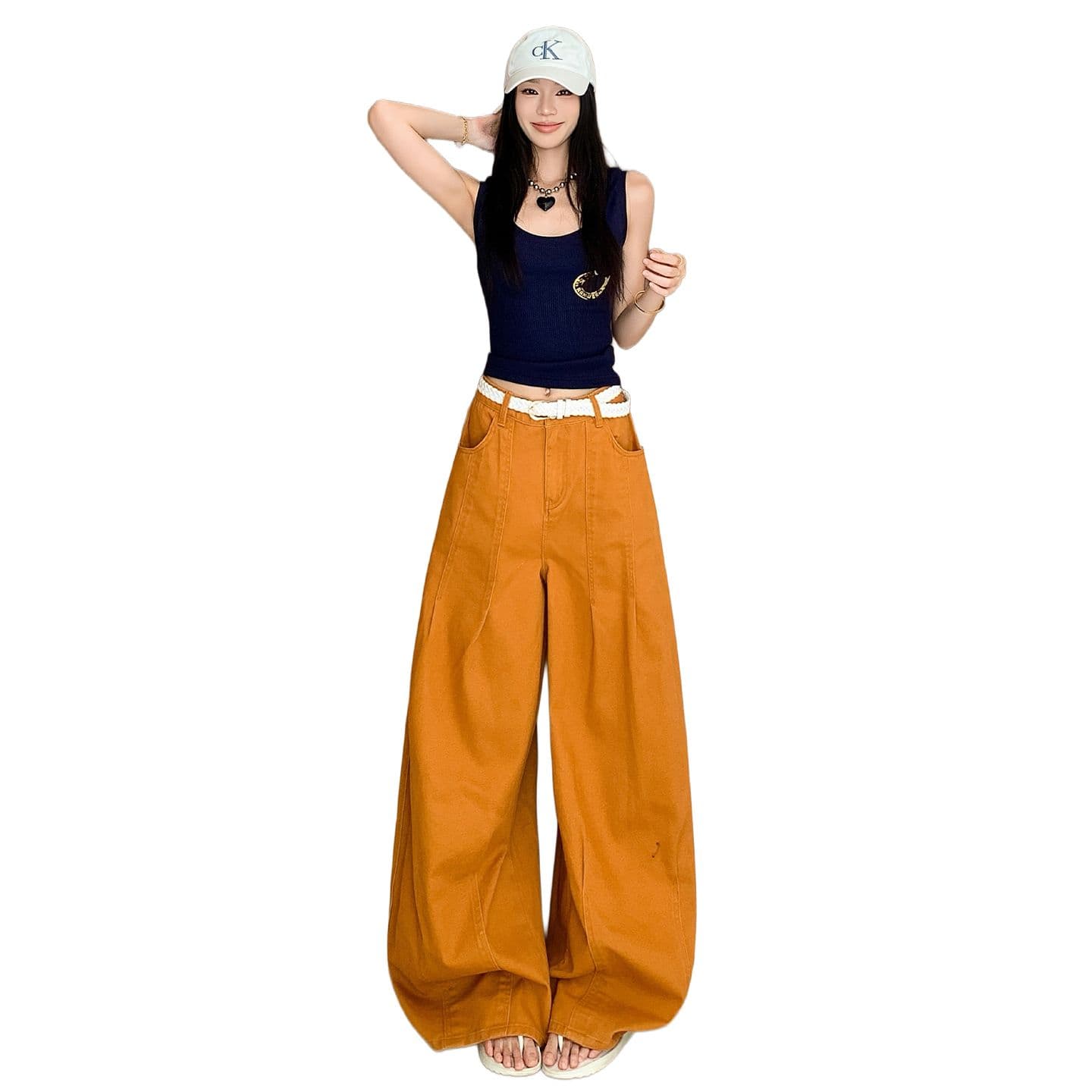 아메리칸 레트로 모통이 칼 3 차원 자르기 루즈핏 넓은 다리 청바지 여성 이미지 6