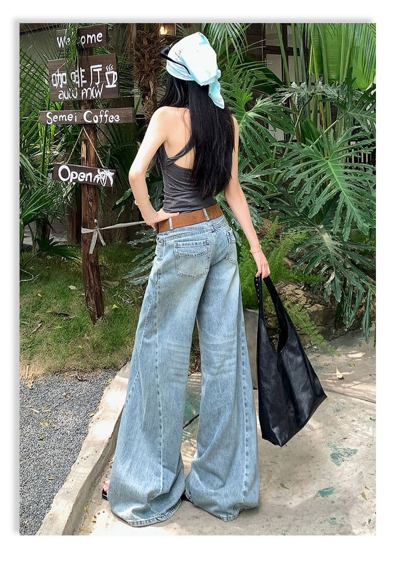 아메리칸 레트로 해체 디자인 루즈핏 나팔 넓은 다리 청바지 여성 상세 이미지 20