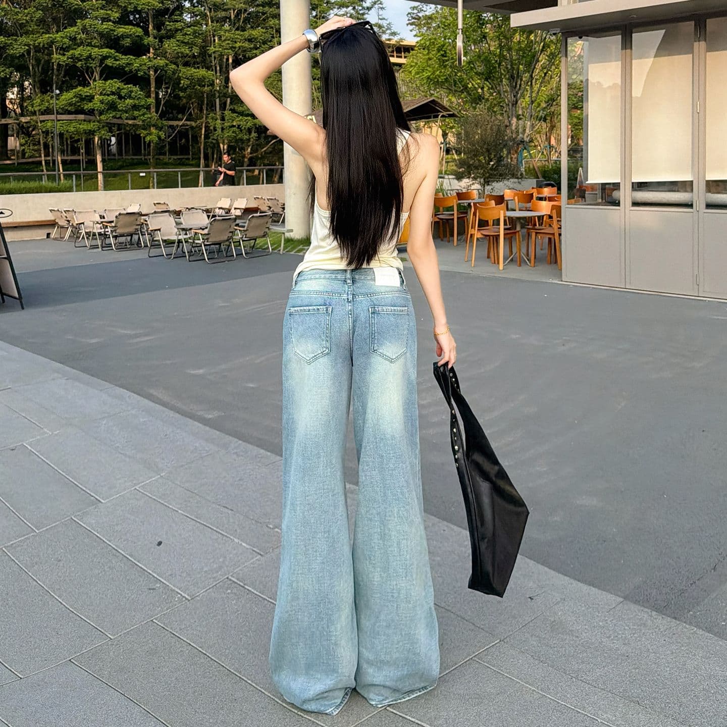 아메리칸 레트로 워시 물 마 오래된 로우 웨이스트 루즈핏 넓은 다리 청바지 여성 이미지 4
