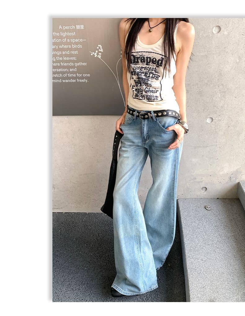 아메리칸 레트로 워시 물 마 오래된 로우 웨이스트 루즈핏 넓은 다리 청바지 여성 상세 이미지 14