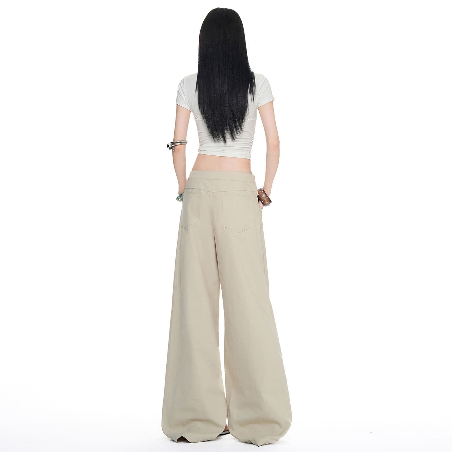 아메리칸 레트로 더블 버클 허리 머리 표지 넓적 다리 캐주얼 루즈핏 넓은 다리 청바지 여성 이미지 3