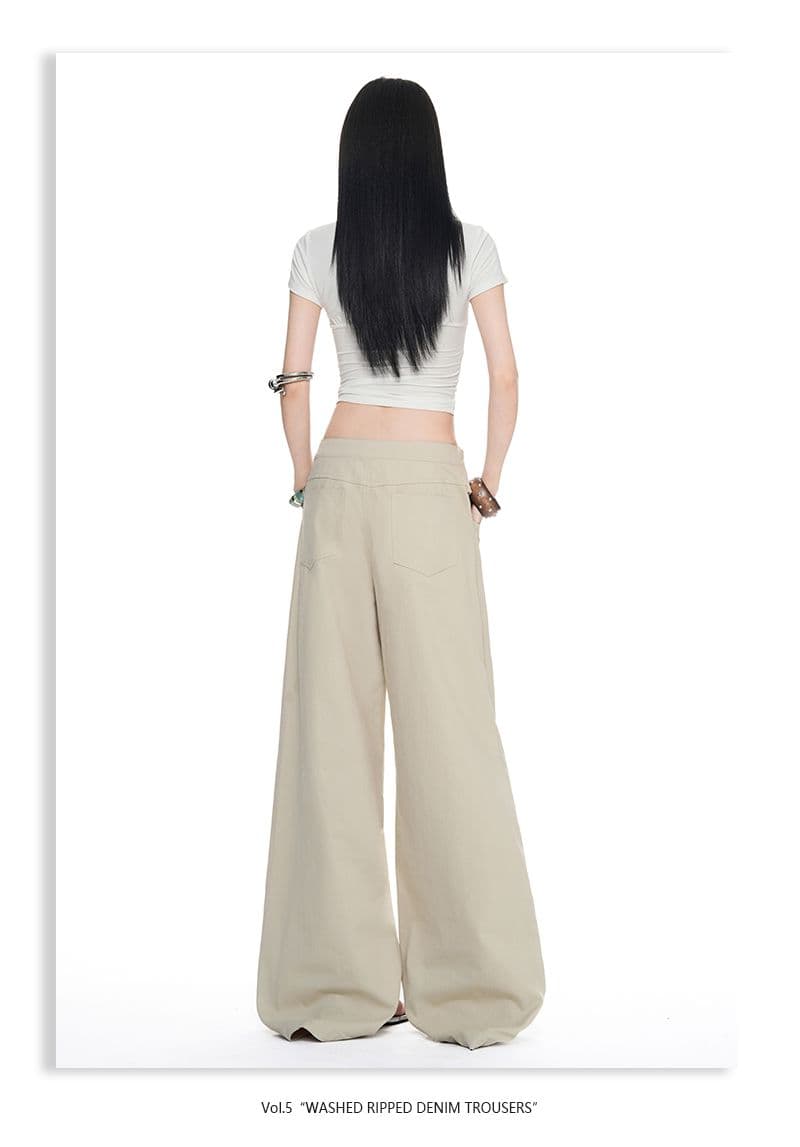 아메리칸 레트로 더블 버클 허리 머리 표지 넓적 다리 캐주얼 루즈핏 넓은 다리 청바지 여성 상세 이미지 16