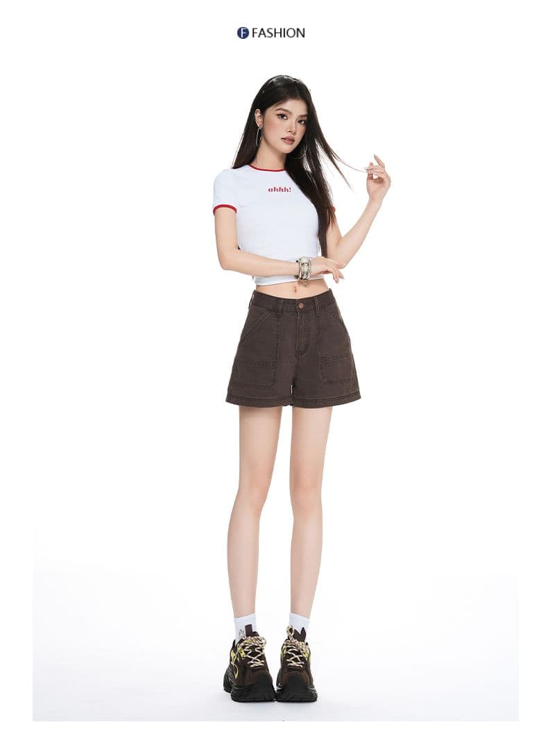 브라운 커피 색상 아메리칸 레트로 하이웨이스트 넓은 다리 워크웨어 반바지 여성 2026 여름 새로운 슬림해 보이는 달콤한 차가운 핫걸 핫 바지 상세 이미지 8