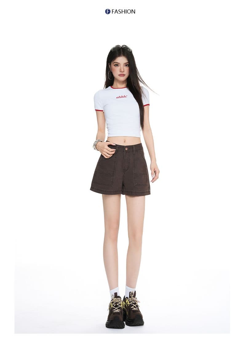 브라운 커피 색상 아메리칸 레트로 하이웨이스트 넓은 다리 워크웨어 반바지 여성 2026 여름 새로운 슬림해 보이는 달콤한 차가운 핫걸 핫 바지 상세 이미지 12