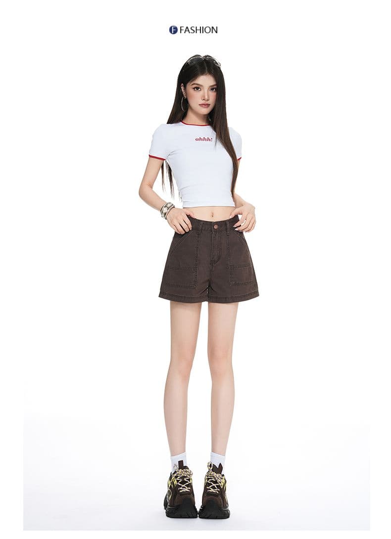 브라운 커피 색상 아메리칸 레트로 하이웨이스트 넓은 다리 워크웨어 반바지 여성 2026 여름 새로운 슬림해 보이는 달콤한 차가운 핫걸 핫 바지 상세 이미지 13