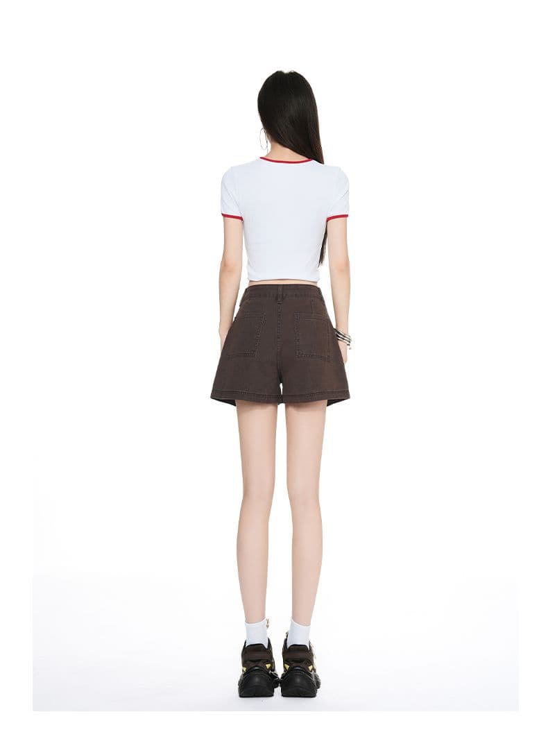 브라운 커피 색상 아메리칸 레트로 하이웨이스트 넓은 다리 워크웨어 반바지 여성 2026 여름 새로운 슬림해 보이는 달콤한 차가운 핫걸 핫 바지 상세 이미지 18