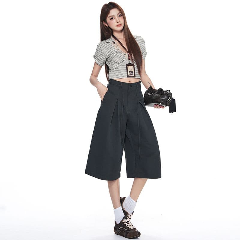 여름 새로운 다용도 7부 바지 남녀 작은 키 루즈핏 반바지 패션 넓은 다리 캐주얼 바지 아이들 이미지 5