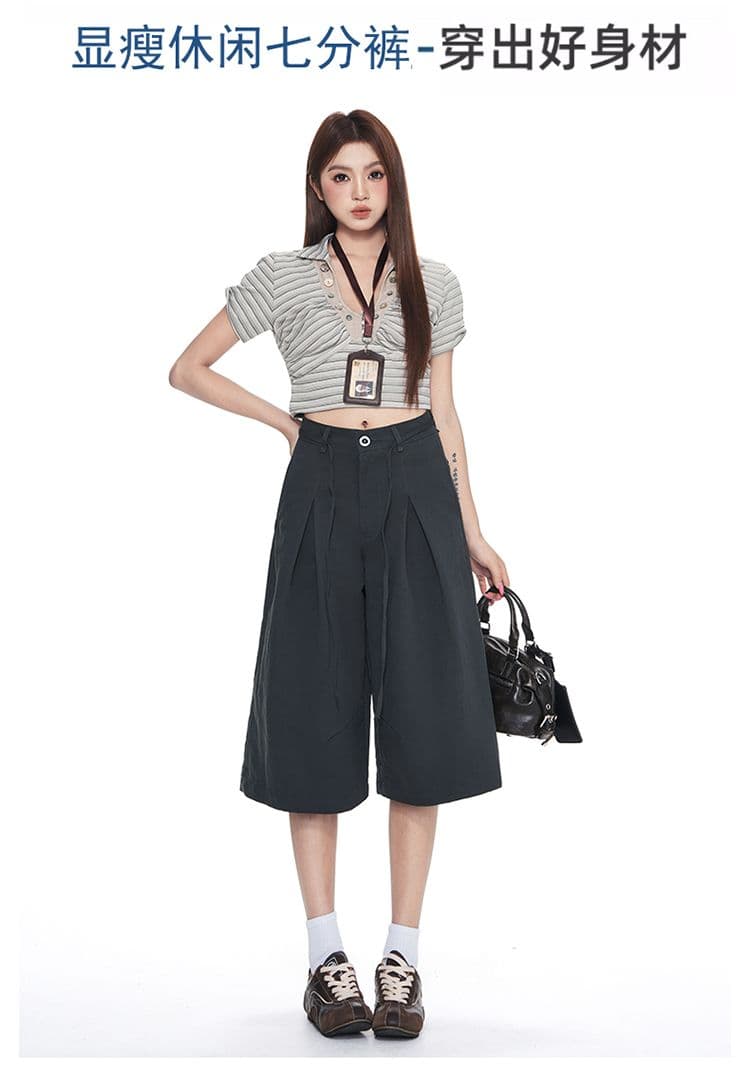 여름 새로운 다용도 7부 바지 남녀 작은 키 루즈핏 반바지 패션 넓은 다리 캐주얼 바지 아이들 상세 이미지 7