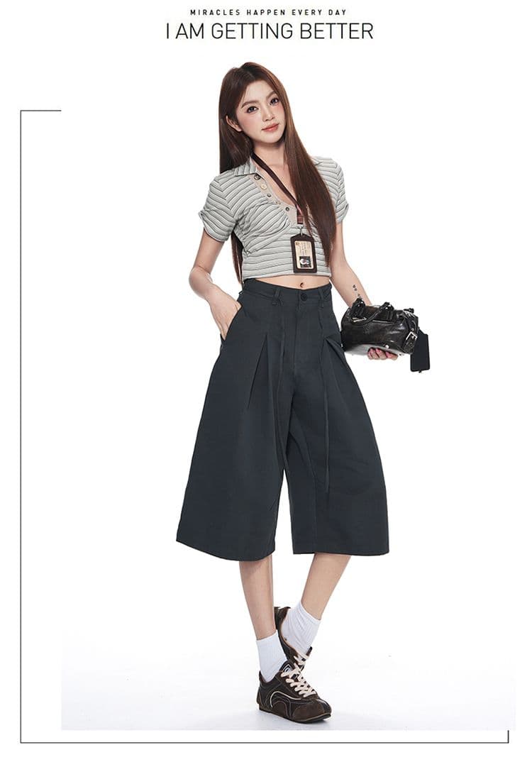 여름 새로운 다용도 7부 바지 남녀 작은 키 루즈핏 반바지 패션 넓은 다리 캐주얼 바지 아이들 상세 이미지 20