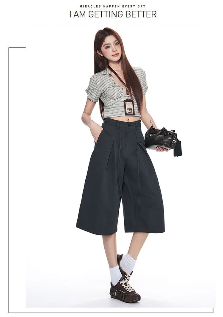 여름 새로운 다용도 7부 바지 남녀 작은 키 루즈핏 반바지 패션 넓은 다리 캐주얼 바지 아이들 상세 이미지 23
