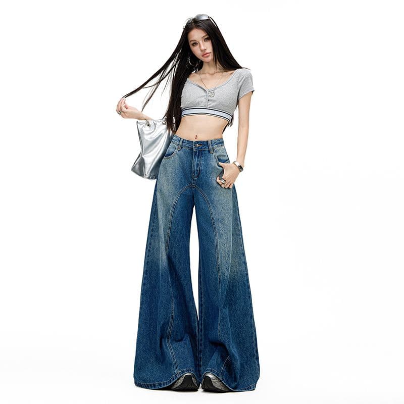 아메리칸 레트로 해체 분할 넓은 다리 청바지 여성 2026 봄 여름 새로운 디자인 센스 도루 센스 바닥 청소 바지 이미지 2