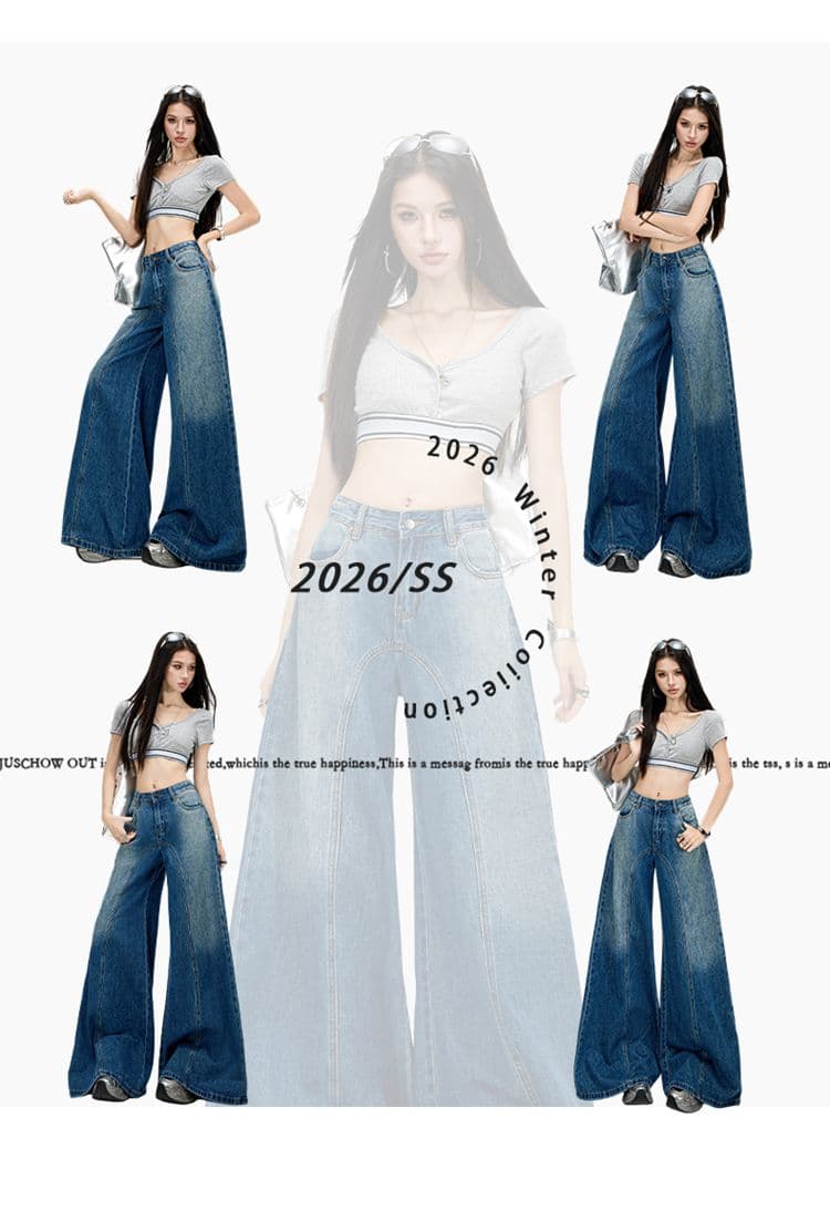 아메리칸 레트로 해체 분할 넓은 다리 청바지 여성 2026 봄 여름 새로운 디자인 센스 도루 센스 바닥 청소 바지 상세 이미지 15