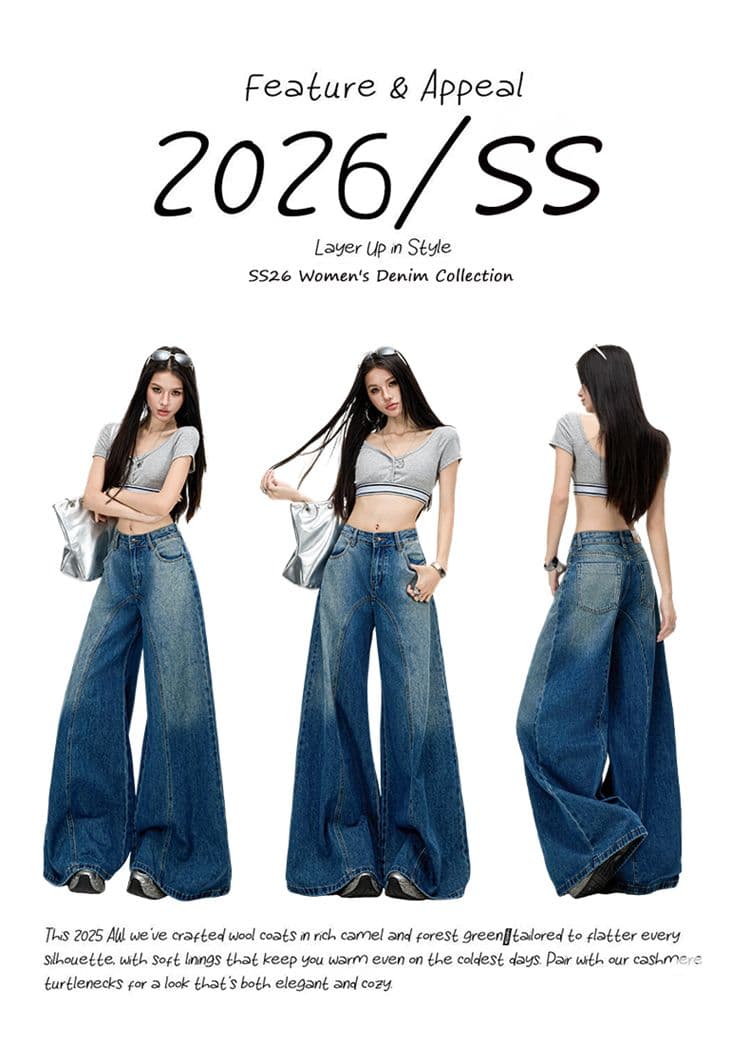 아메리칸 레트로 해체 분할 넓은 다리 청바지 여성 2026 봄 여름 새로운 디자인 센스 도루 센스 바닥 청소 바지 상세 이미지 16