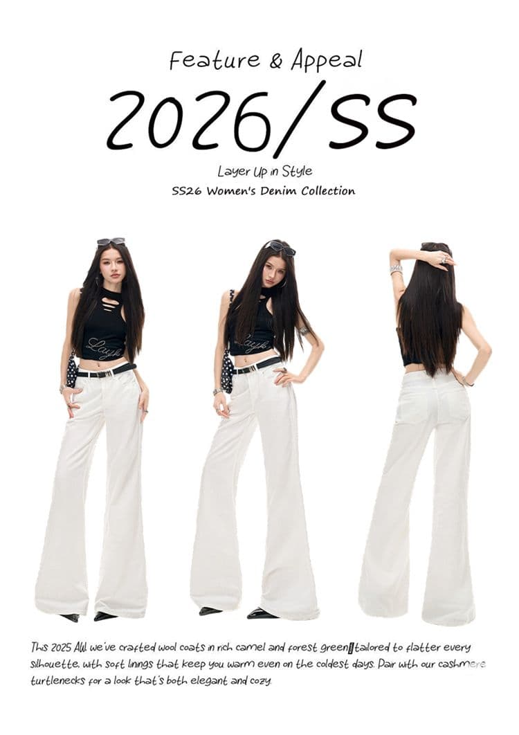 화이트 세 국방 부츠컷 청바지 여성 2026 여름 새로운 대나무 마디 곡물 루즈핏 슬림해 보이는 다용도 와이드 레그 팬츠 상세 이미지 16