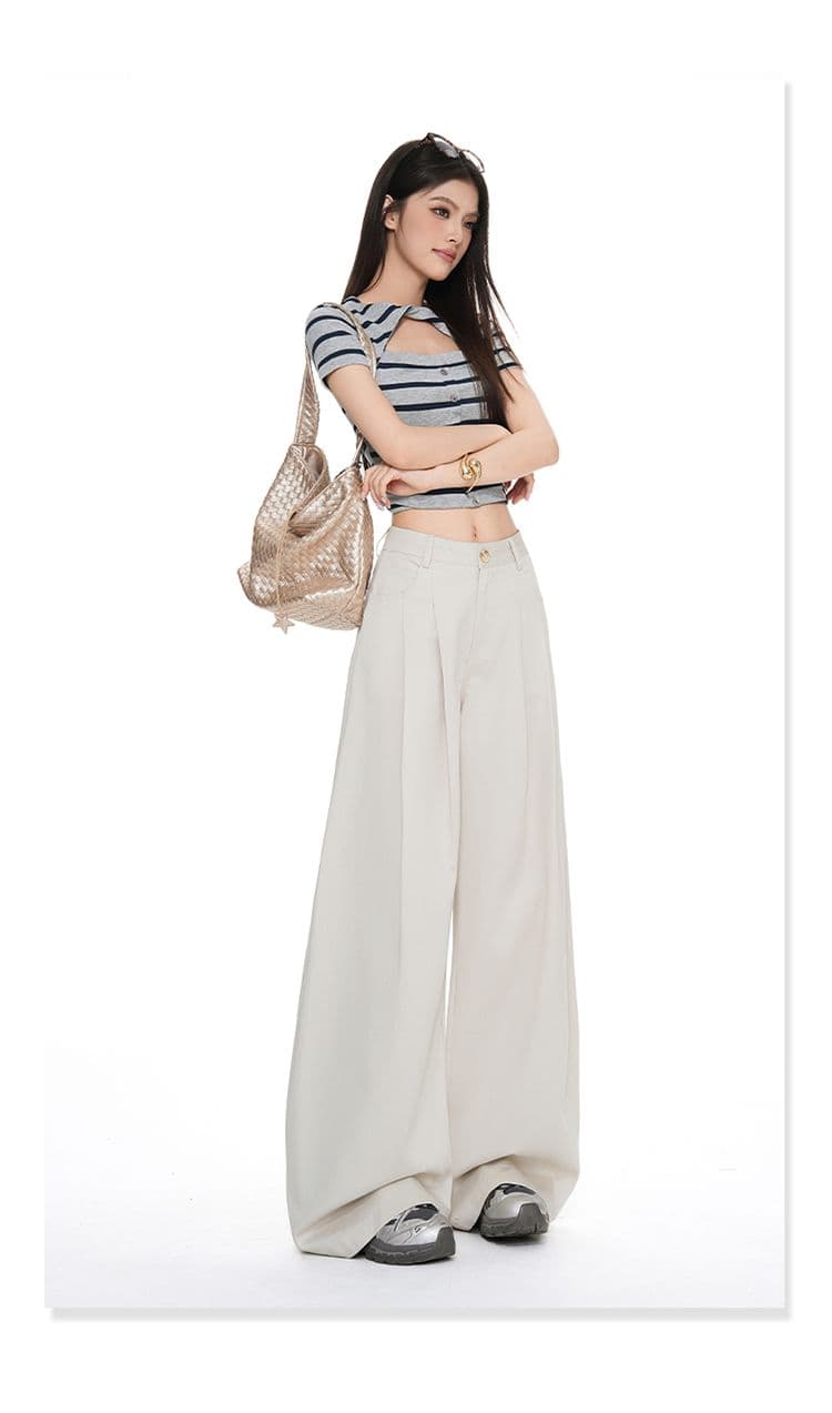 여름 새로운 익스트림 제인 바람 라이 경기 서울 통기성 하이웨이스트 루즈핏 넓은 다리 도루 센스 슬림해 보이는 스트레이트 정장 캐주얼 바지 여성 상세 이미지 21