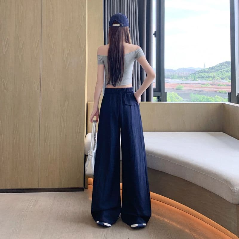 오래된 돈 바람 레트로 얼음 실크 면 린넨 도루 센스 바닥 청소 바지 여성 새로운 루즈핏 캐주얼 와이드 레그 팬츠 이미지 5