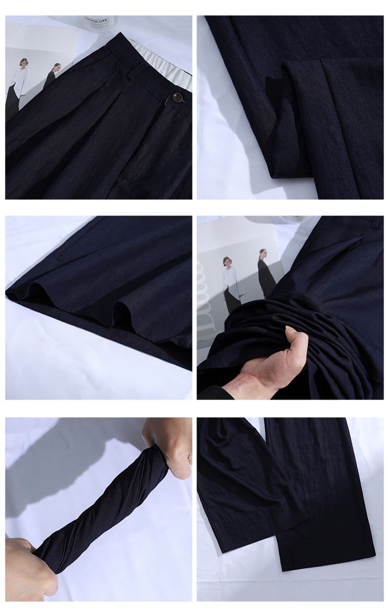 오래된 돈 바람 레트로 얼음 실크 면 린넨 도루 센스 바닥 청소 바지 여성 새로운 루즈핏 캐주얼 와이드 레그 팬츠 상세 이미지 8