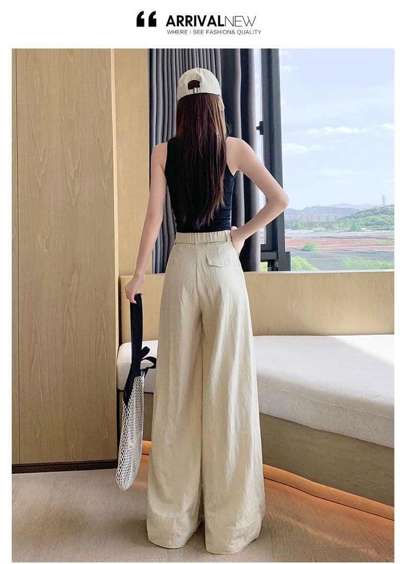 오래된 돈 바람 레트로 얼음 실크 면 린넨 도루 센스 바닥 청소 바지 여성 새로운 루즈핏 캐주얼 와이드 레그 팬츠 상세 이미지 37
