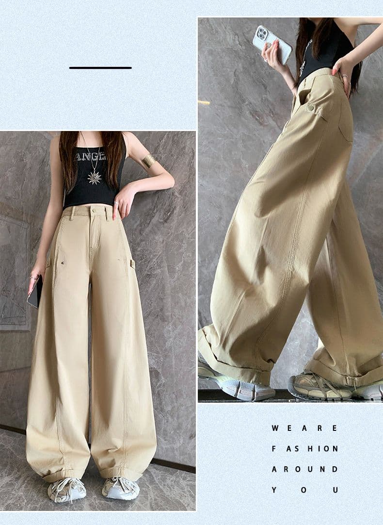 아메리칸 레트로 캐주얼 워크웨어 팬츠 새로운 통기성 얇은 재료 다용도 디자인 센스 루즈핏 넓은 다리 모통이 칼 바지 상세 이미지 4
