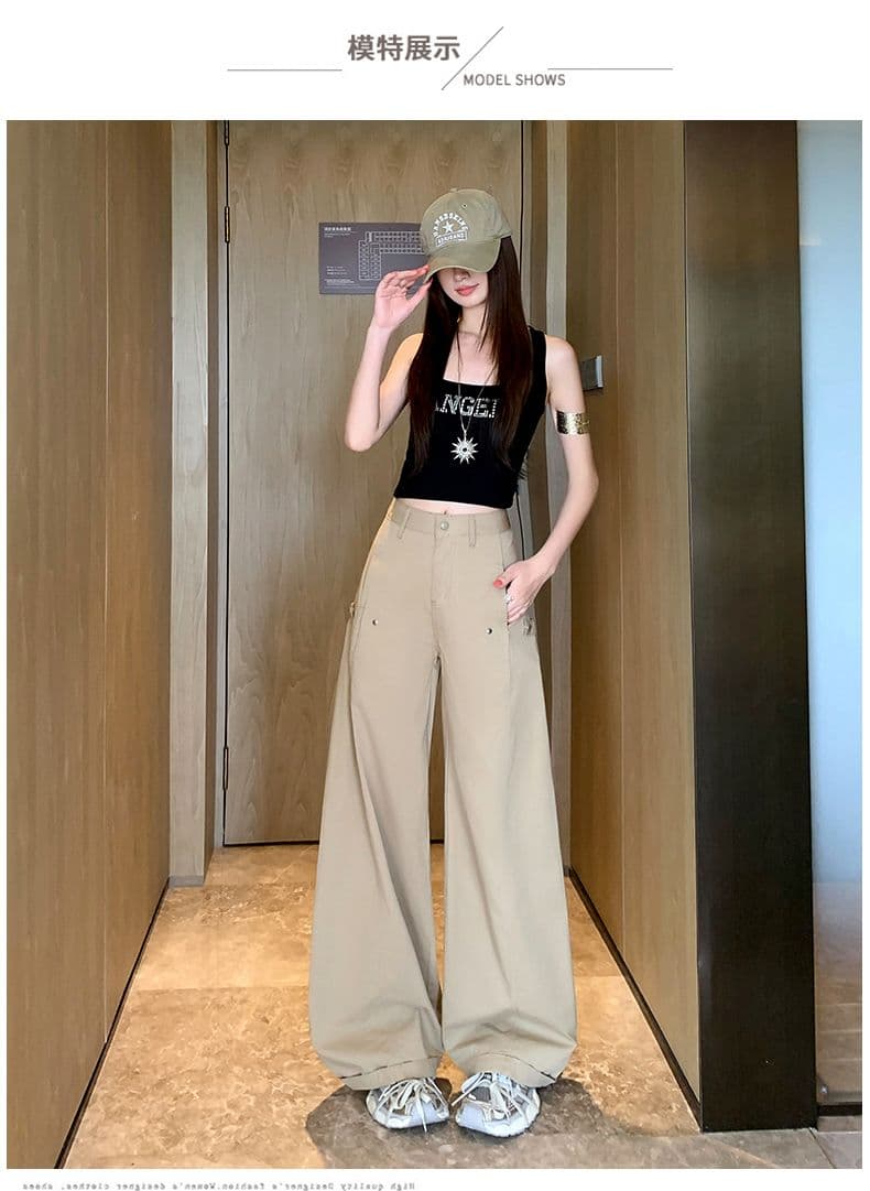 아메리칸 레트로 캐주얼 워크웨어 팬츠 새로운 통기성 얇은 재료 다용도 디자인 센스 루즈핏 넓은 다리 모통이 칼 바지 상세 이미지 12