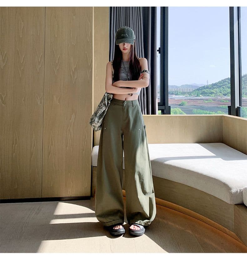 아메리칸 레트로 캐주얼 워크웨어 팬츠 새로운 통기성 얇은 재료 다용도 디자인 센스 루즈핏 넓은 다리 모통이 칼 바지 상세 이미지 49