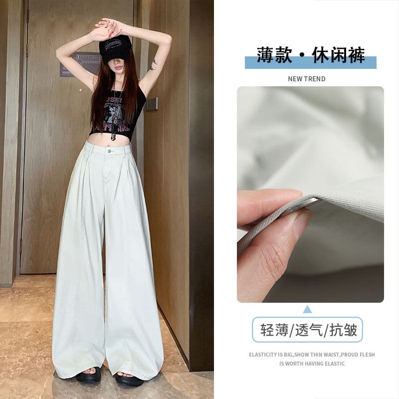 오래된 돈 레트로 서있는 자르다 디자인 센스 명중 Pleat 캐주얼 바지 새로운 루즈핏 와이드 레깅스 바지 이미지 5
