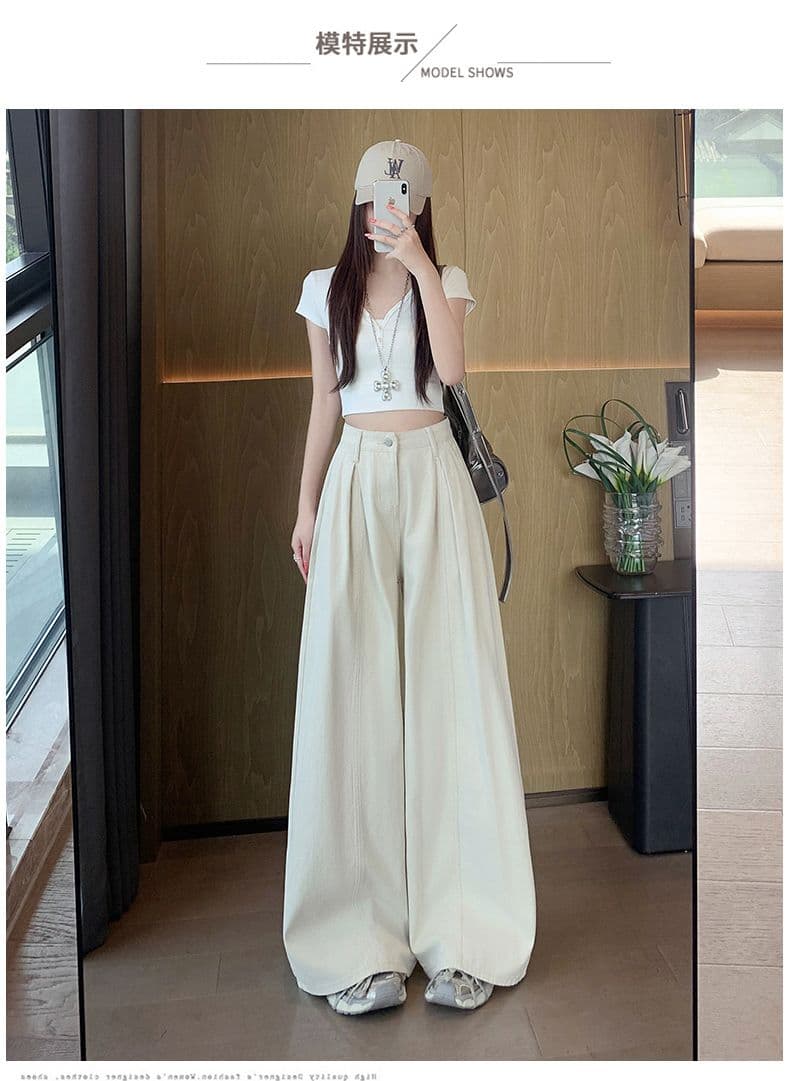 오래된 돈 레트로 서있는 자르다 디자인 센스 명중 Pleat 캐주얼 바지 새로운 루즈핏 와이드 레깅스 바지 상세 이미지 25