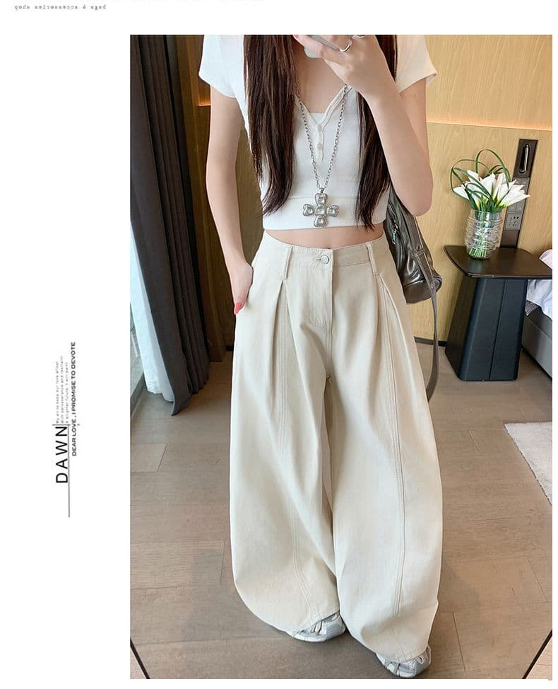 오래된 돈 레트로 서있는 자르다 디자인 센스 명중 Pleat 캐주얼 바지 새로운 루즈핏 와이드 레깅스 바지 상세 이미지 26