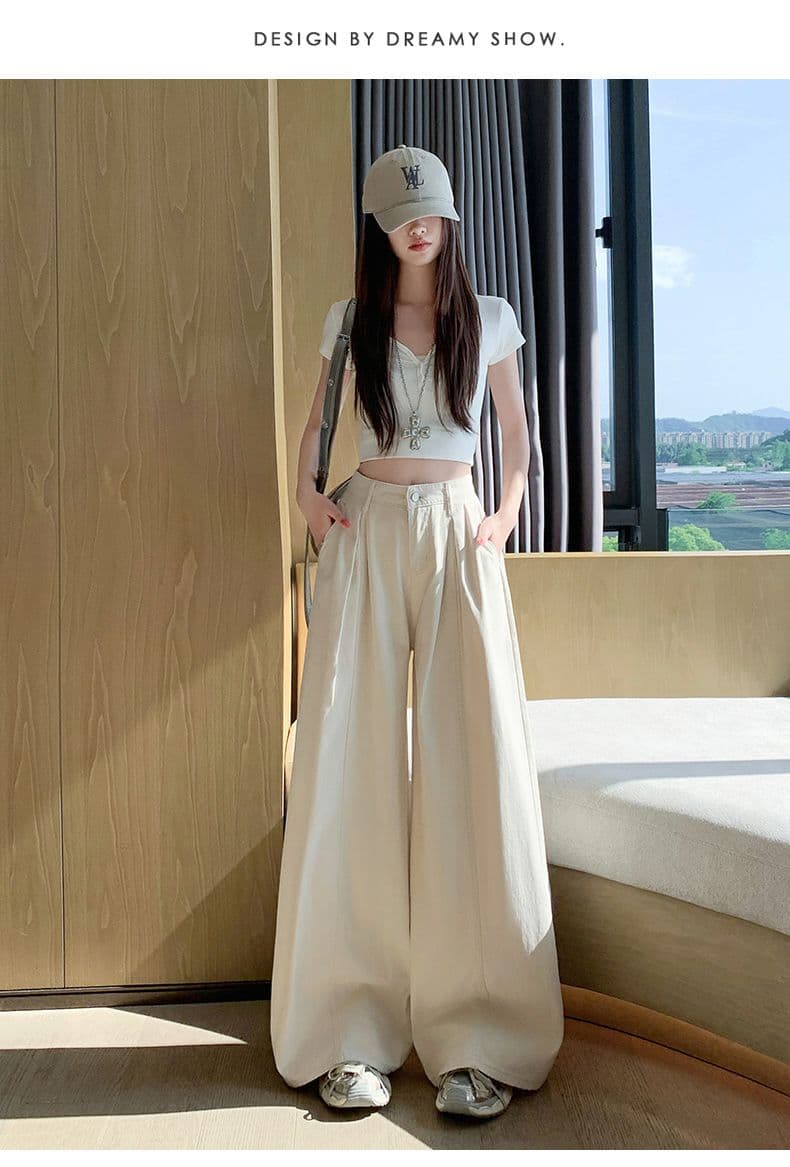 오래된 돈 레트로 서있는 자르다 디자인 센스 명중 Pleat 캐주얼 바지 새로운 루즈핏 와이드 레깅스 바지 상세 이미지 28