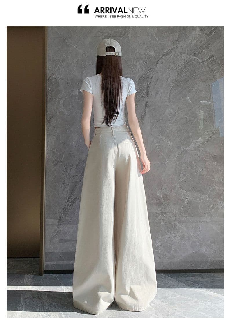 오래된 돈 레트로 서있는 자르다 디자인 센스 명중 Pleat 캐주얼 바지 새로운 루즈핏 와이드 레깅스 바지 상세 이미지 31