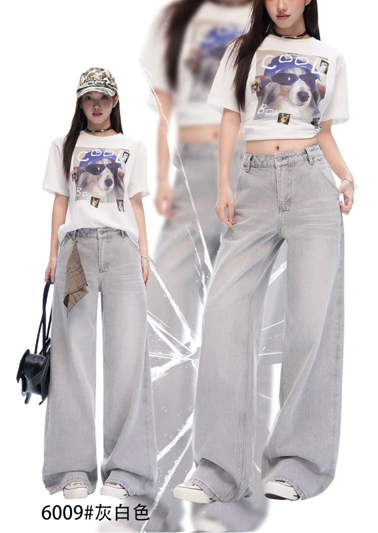 칙칙한 흰색 아메리칸 레트로 높은 품질 면 복수 워싱 염색 마 오래된 와이드 레깅스 바지 상세 이미지 1