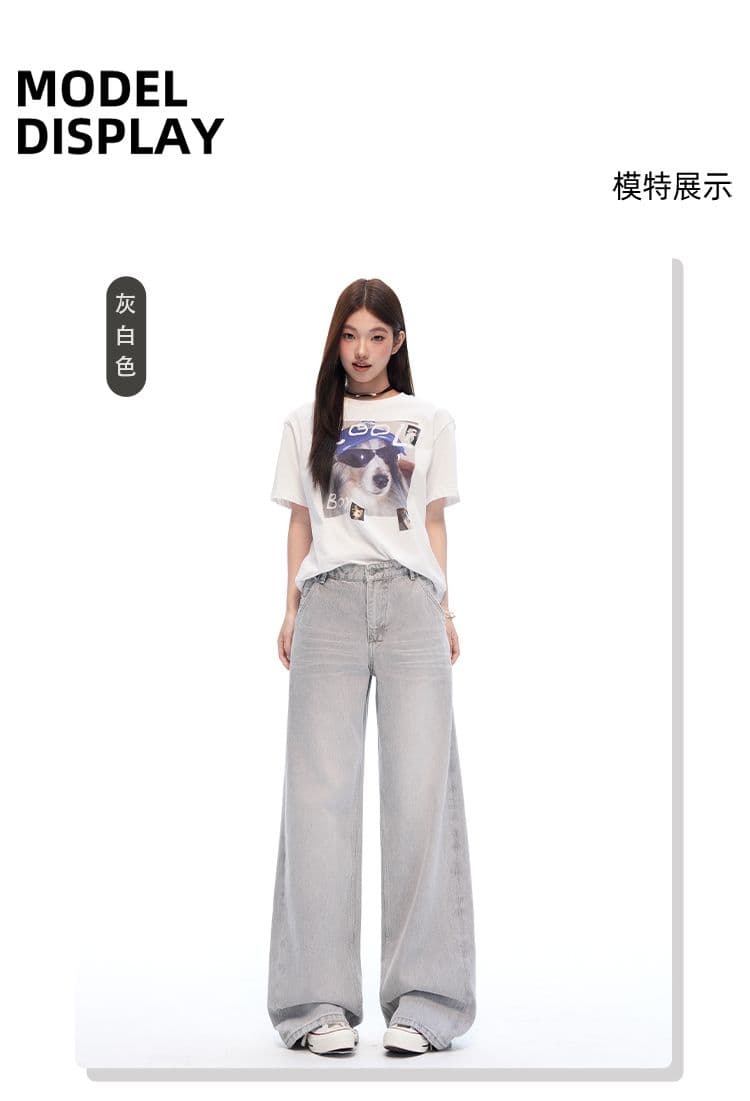 칙칙한 흰색 아메리칸 레트로 높은 품질 면 복수 워싱 염색 마 오래된 와이드 레깅스 바지 상세 이미지 5