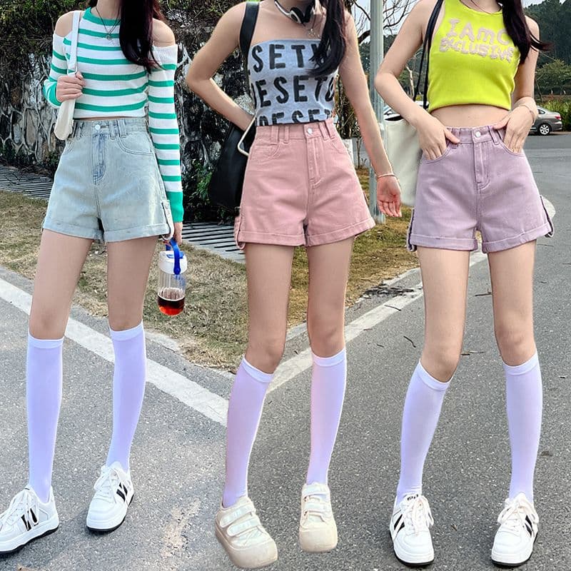 새로운 볼륨 측면 데님 반바지 여성 여름 새로운 캐주얼 연령 감소 핫 바지 하이웨이스트 슬림해 보이는 넓은 다리가 짧다. 바지 이미지 3