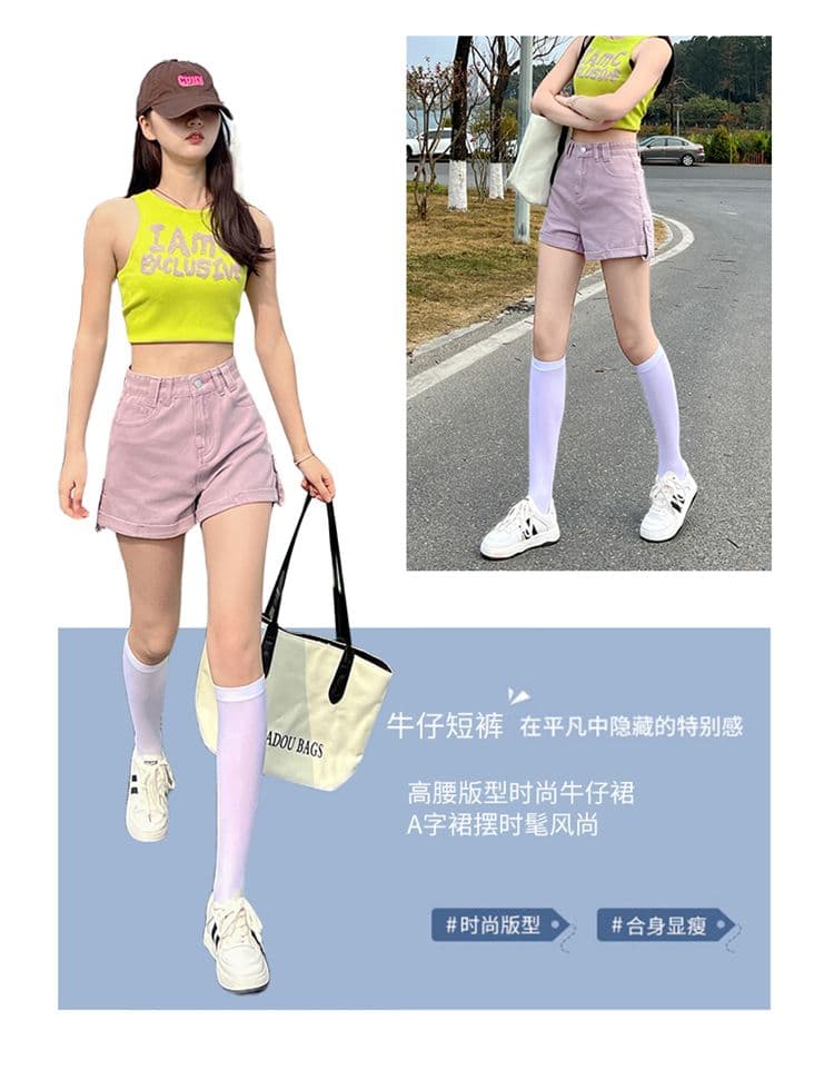 새로운 볼륨 측면 데님 반바지 여성 여름 새로운 캐주얼 연령 감소 핫 바지 하이웨이스트 슬림해 보이는 넓은 다리가 짧다. 바지 상세 이미지 4