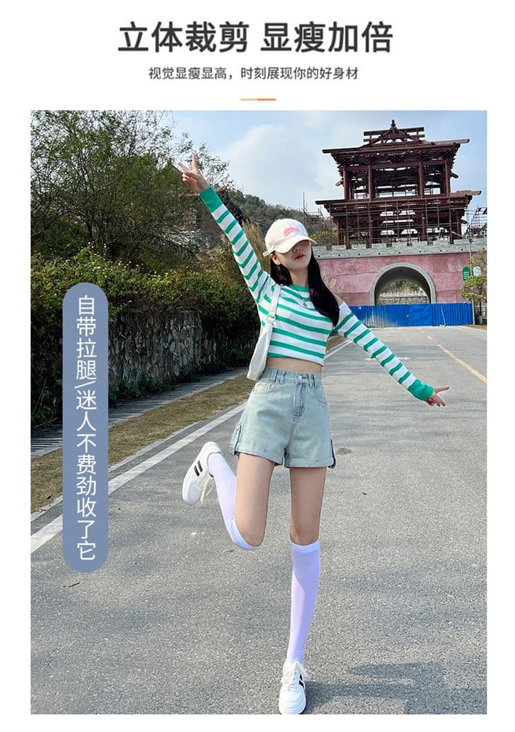 새로운 볼륨 측면 데님 반바지 여성 여름 새로운 캐주얼 연령 감소 핫 바지 하이웨이스트 슬림해 보이는 넓은 다리가 짧다. 바지 상세 이미지 5