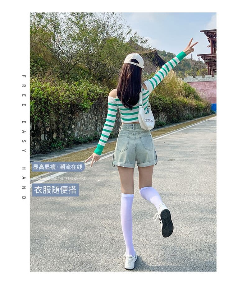 새로운 볼륨 측면 데님 반바지 여성 여름 새로운 캐주얼 연령 감소 핫 바지 하이웨이스트 슬림해 보이는 넓은 다리가 짧다. 바지 상세 이미지 6