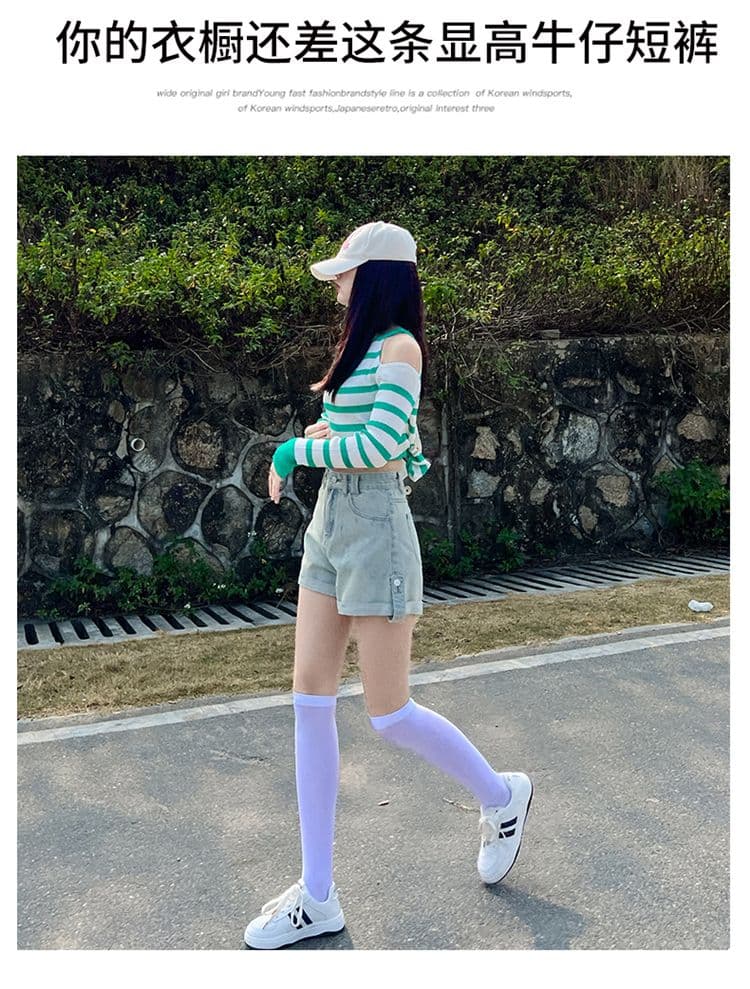 새로운 볼륨 측면 데님 반바지 여성 여름 새로운 캐주얼 연령 감소 핫 바지 하이웨이스트 슬림해 보이는 넓은 다리가 짧다. 바지 상세 이미지 7