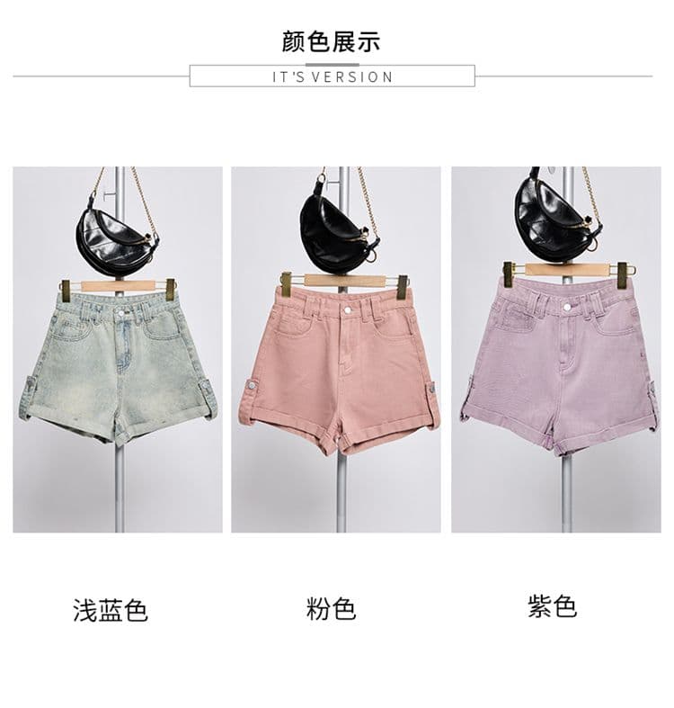 새로운 볼륨 측면 데님 반바지 여성 여름 새로운 캐주얼 연령 감소 핫 바지 하이웨이스트 슬림해 보이는 넓은 다리가 짧다. 바지 상세 이미지 12