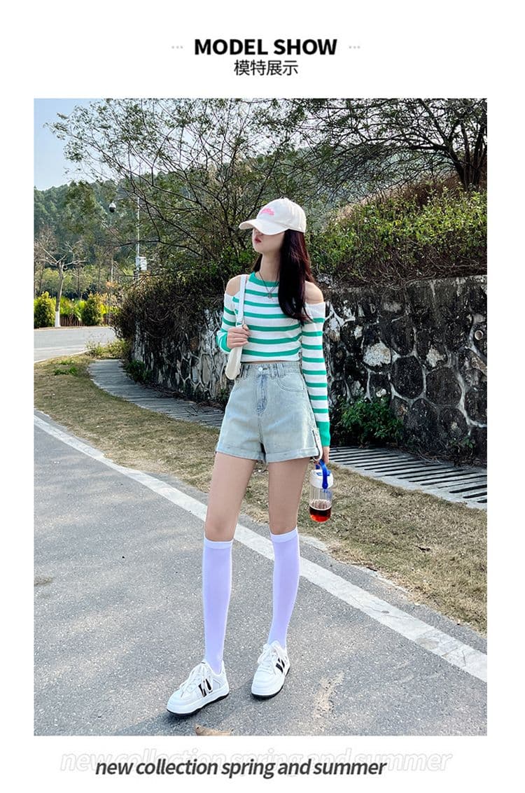 새로운 볼륨 측면 데님 반바지 여성 여름 새로운 캐주얼 연령 감소 핫 바지 하이웨이스트 슬림해 보이는 넓은 다리가 짧다. 바지 상세 이미지 13