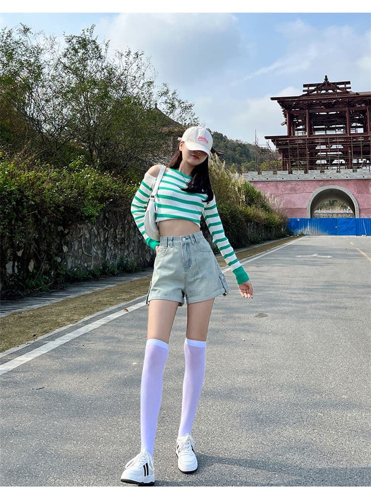 새로운 볼륨 측면 데님 반바지 여성 여름 새로운 캐주얼 연령 감소 핫 바지 하이웨이스트 슬림해 보이는 넓은 다리가 짧다. 바지 상세 이미지 18