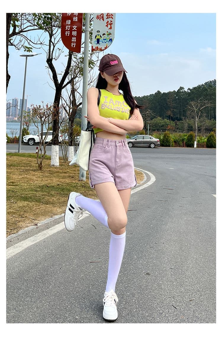 새로운 볼륨 측면 데님 반바지 여성 여름 새로운 캐주얼 연령 감소 핫 바지 하이웨이스트 슬림해 보이는 넓은 다리가 짧다. 바지 상세 이미지 26
