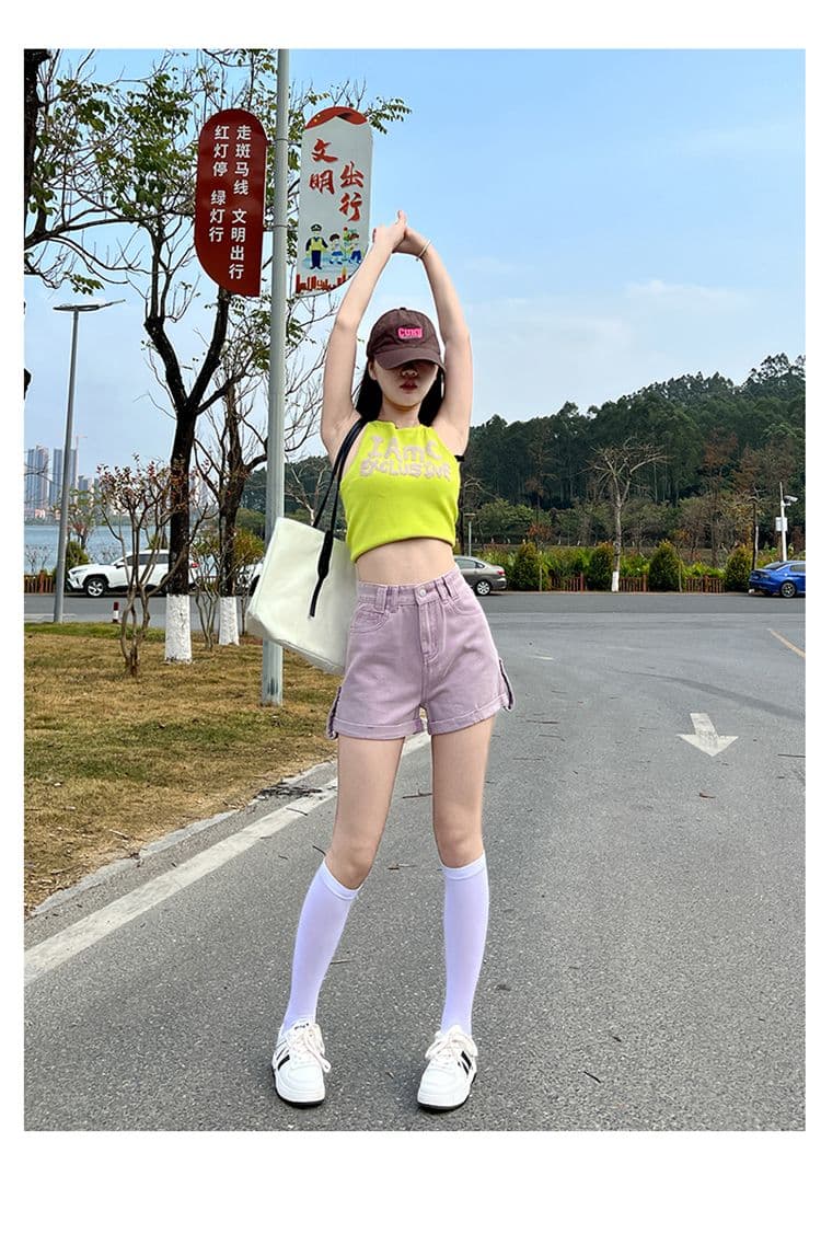 새로운 볼륨 측면 데님 반바지 여성 여름 새로운 캐주얼 연령 감소 핫 바지 하이웨이스트 슬림해 보이는 넓은 다리가 짧다. 바지 상세 이미지 27